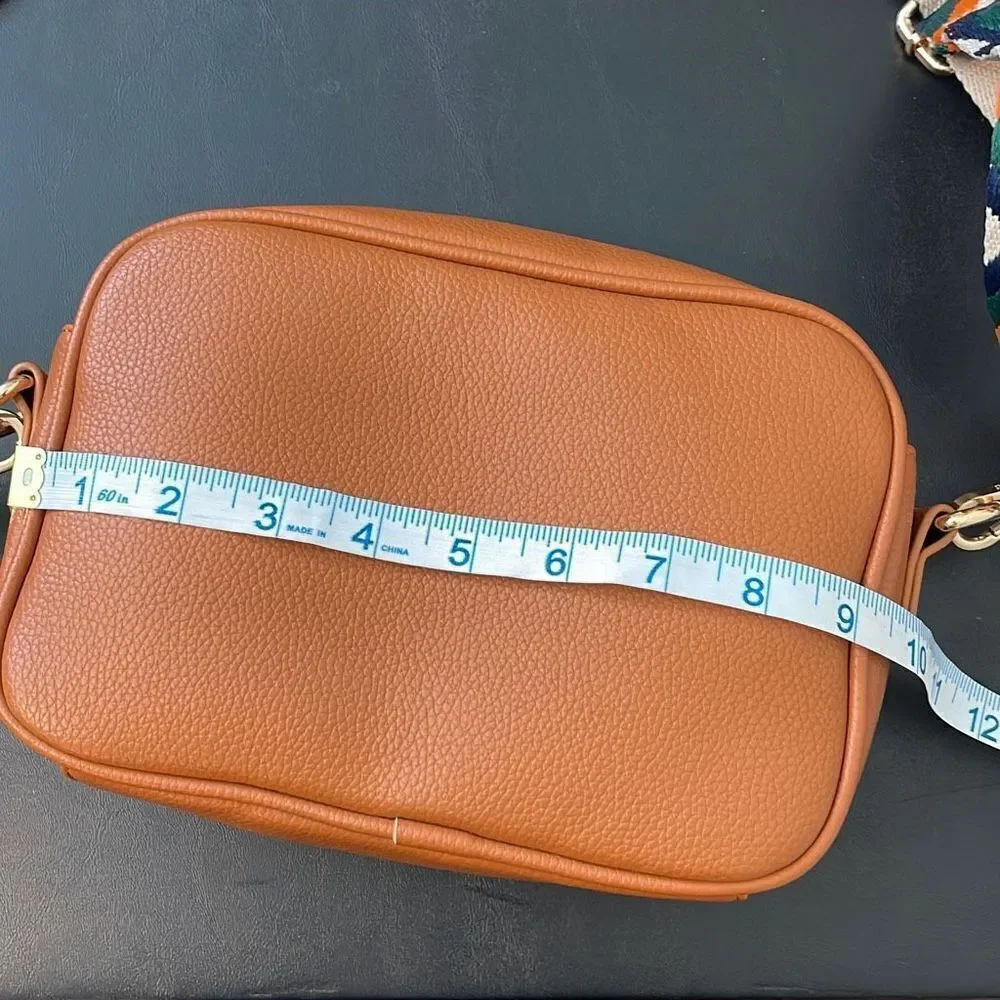 AH•DORNED‎ Crossbody Bag w/strap. Vegan leather. Camel colored